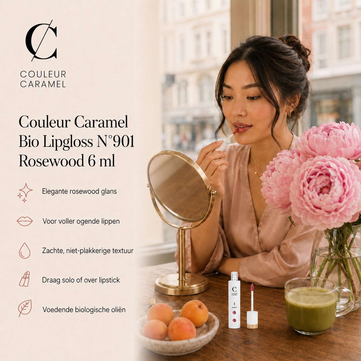 Couleur Caramel Lipgloss Rosewood zachte glans aan stijlvolle eettafel