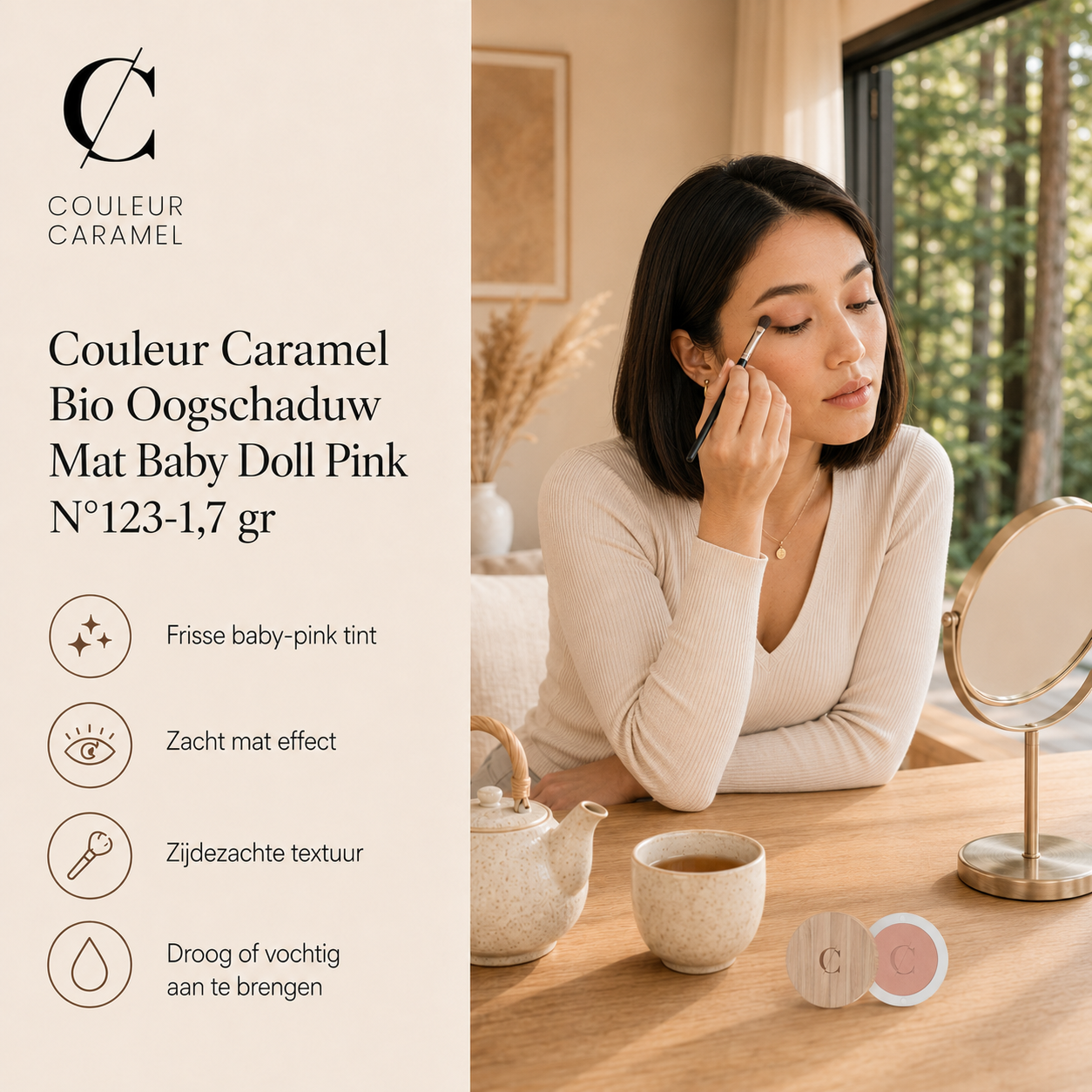 Couleur Caramel Bio Oogschaduw Baby Doll Pink voor zachte romantische ooglook