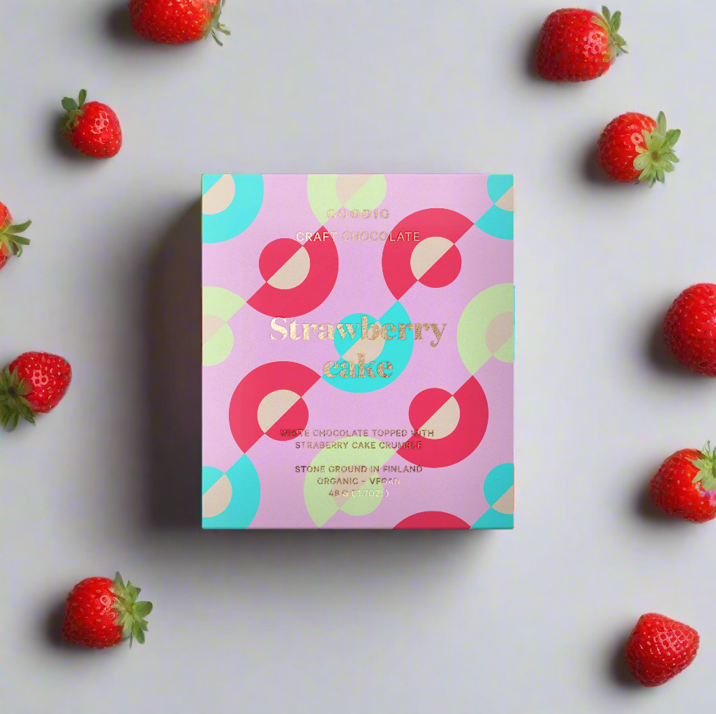Chocolat Goodio Strawberry Cake dans une mise en scène