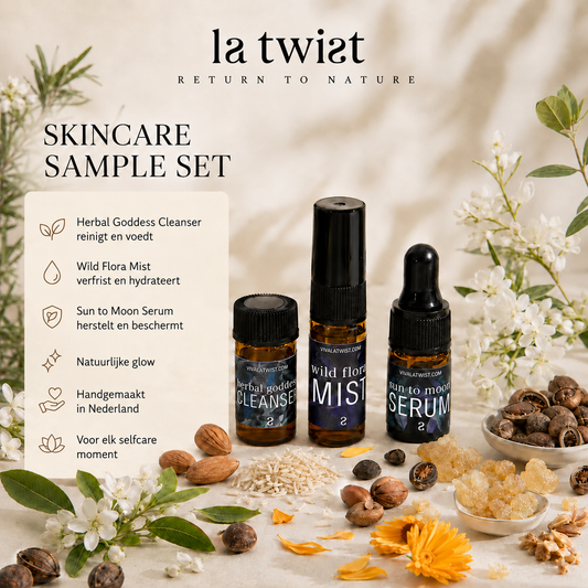 La Twist Skincare Sample Set met natuurlijke minis en bloesem