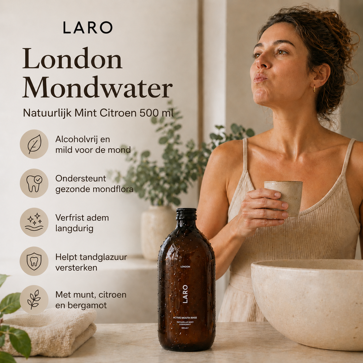 Laro London mondwater gebruik badkamer frisse adem