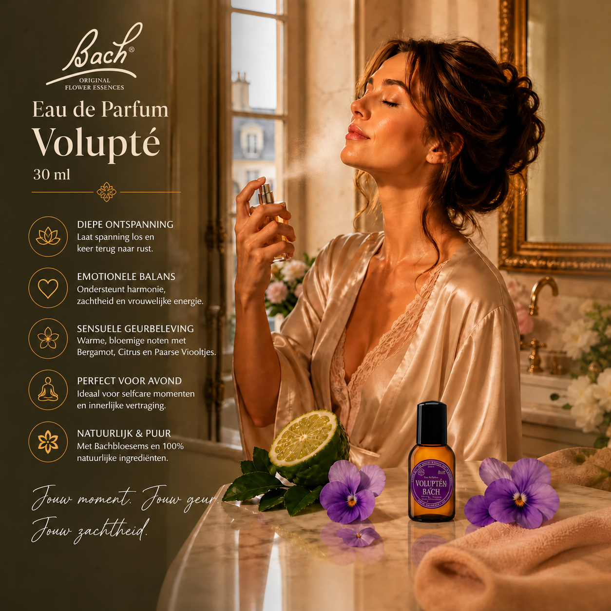 Les Fleur de Bach Volupté parfum gebruik vrouw badkamer ontspanning geur
