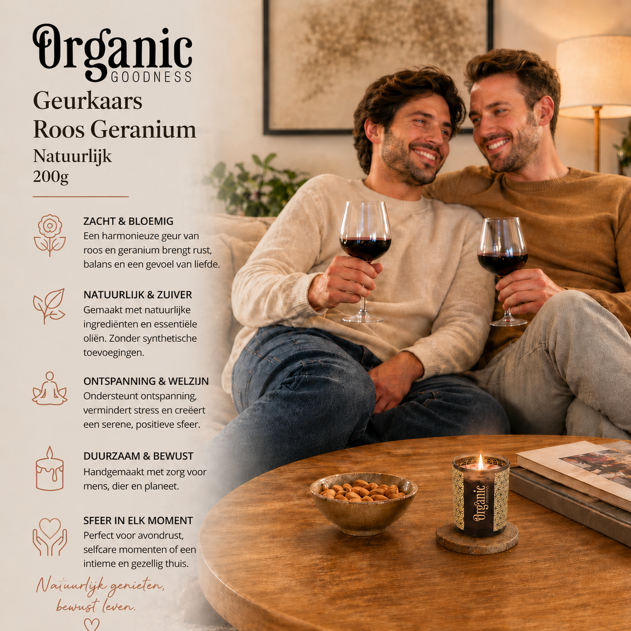 Organic Goodness geurkaars roos geranium ontspanning warme sfeer thuis