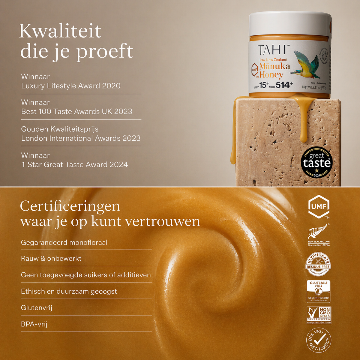 Tahi Manuka honing gecertificeerd puur natuurlijk UMF MGO kwaliteit