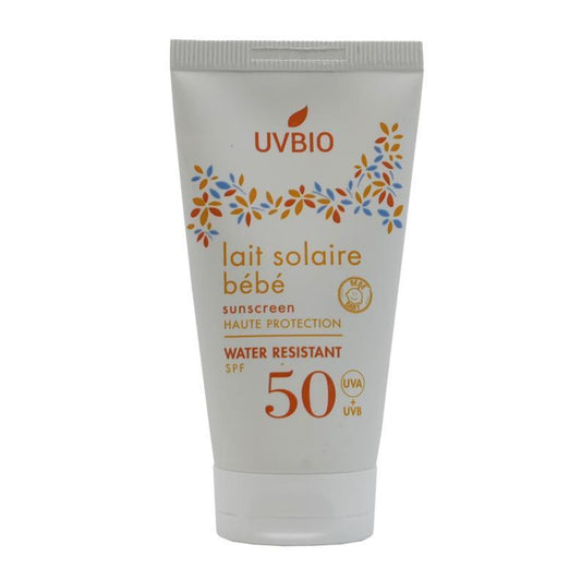 UVBIO Bebe SPF 50 is een biologisch gecertificeerde zonnemelk met minerale UVA- en UVB-filters