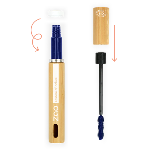 Zao mascara open verpakking met bamboe design en natuurlijke formule