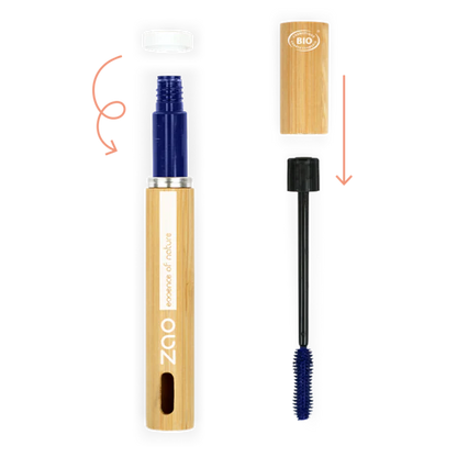 Zao mascara open verpakking met bamboe design en natuurlijke formule