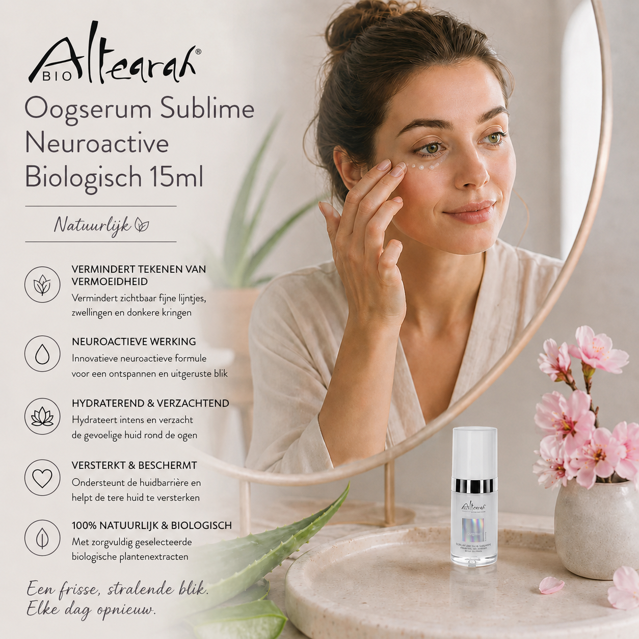 Altearah Oogserum Sublime Neuroactive biologisch 15ml vrouw brengt oogserum aan voor spiegel met aloe vera en bloemen voor frisse stralende blik