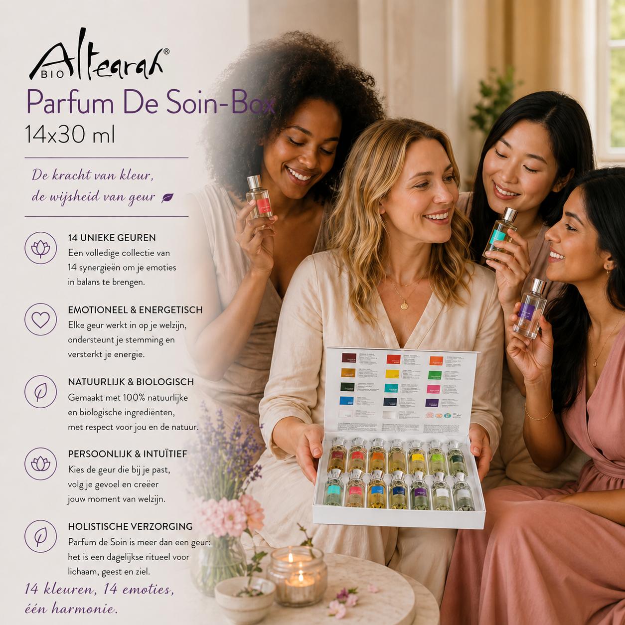 Altearah Parfum De Soin Box 14x30ml vrouwen ontdekken natuurlijke geuren collectie met parfumflesjes voor emotionele balans en welzijn