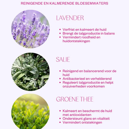 Lavendel salie groene thee huidverzorging voordelen kalmerend antibacterieel talg regulerend natuurlijke skincare