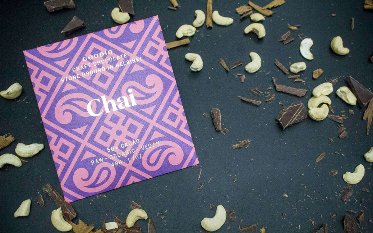 Chocolat Goodio Chai 50% dans une mise en scène
