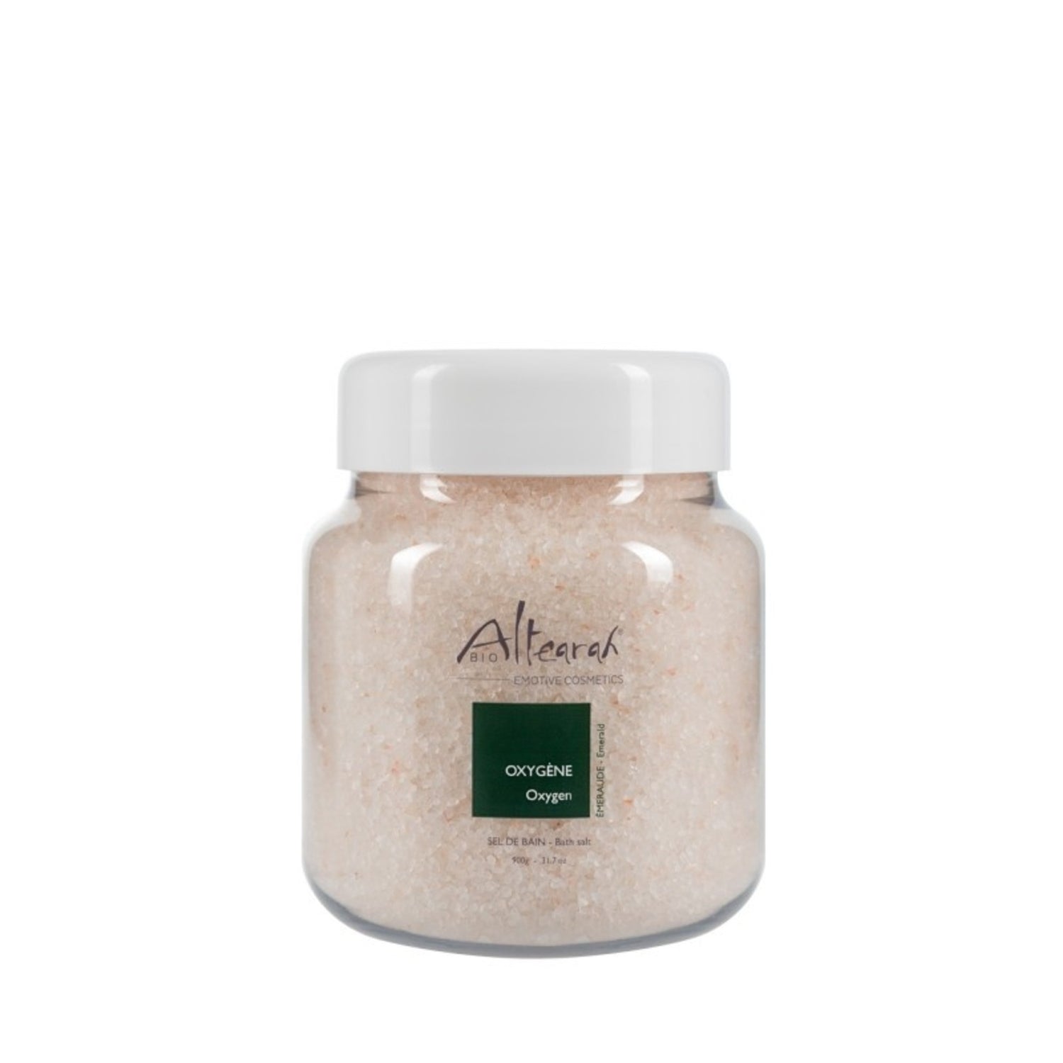 Natuurzuiver badzout met biologische essentiële oliën. Biologische oliën van den, bergamot, rozemarijn en eucalyptus.