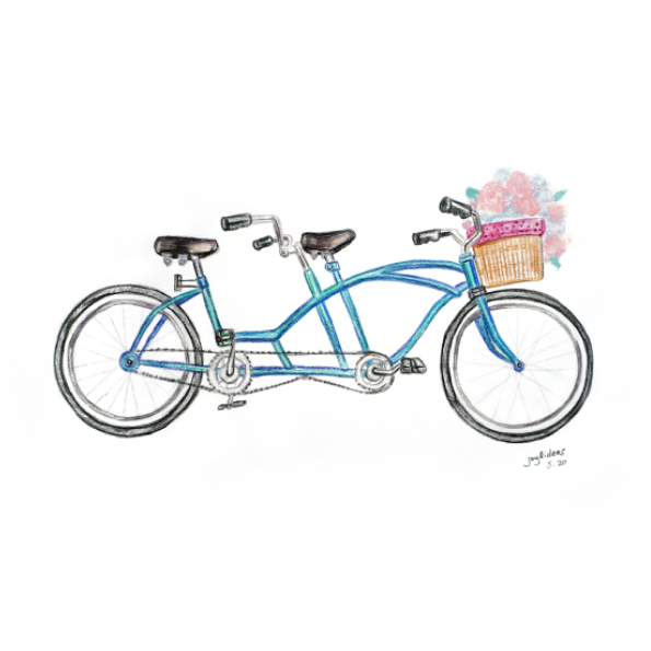 Card with a tandem bicycle.